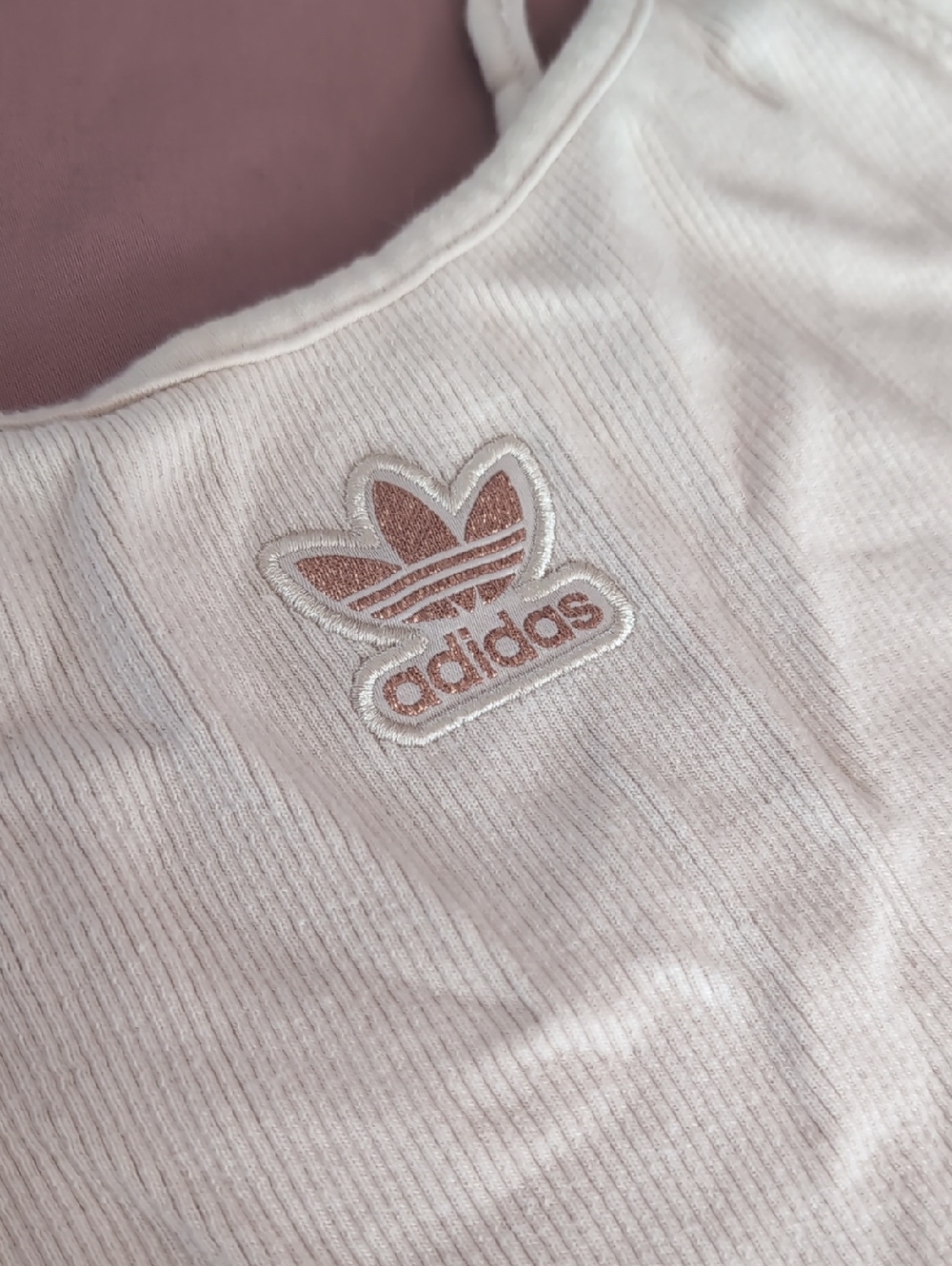 adidas medium Cream Ribbed Tank Bodysuit with Trefoil Cotton - Picture 2 of 8